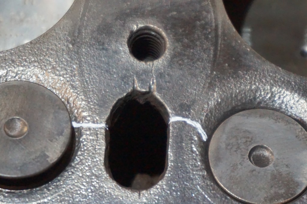 Cracks in the cylinder head - these were metal stitched (highlighted in white)